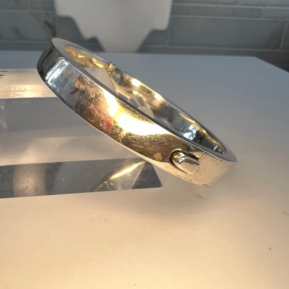 Vintage Taxco Silver Bracelet Modernist Chunky 925 Hinged Bangle - Picture 9 of 16